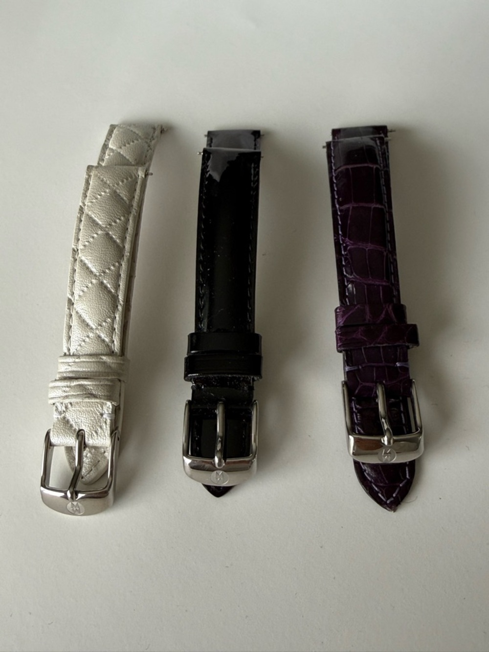 Michele Leather Watch Bands 16mm Lot of 3 Black Purple White